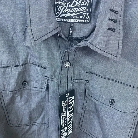 Affliction Black Premium Graphic Button Up Shirt Men Size 2XL Gray - Picture 4 of 8